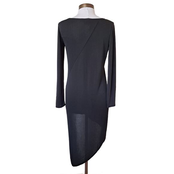 DKNY Black Asymmetric Jersey Dress Size Small Long Sleeve Mini to Midi - Picture 2 of 9